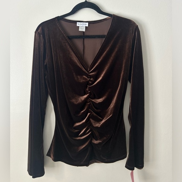 Kokoon Tops - Luxurious Brown Velvet Ruched Blouse